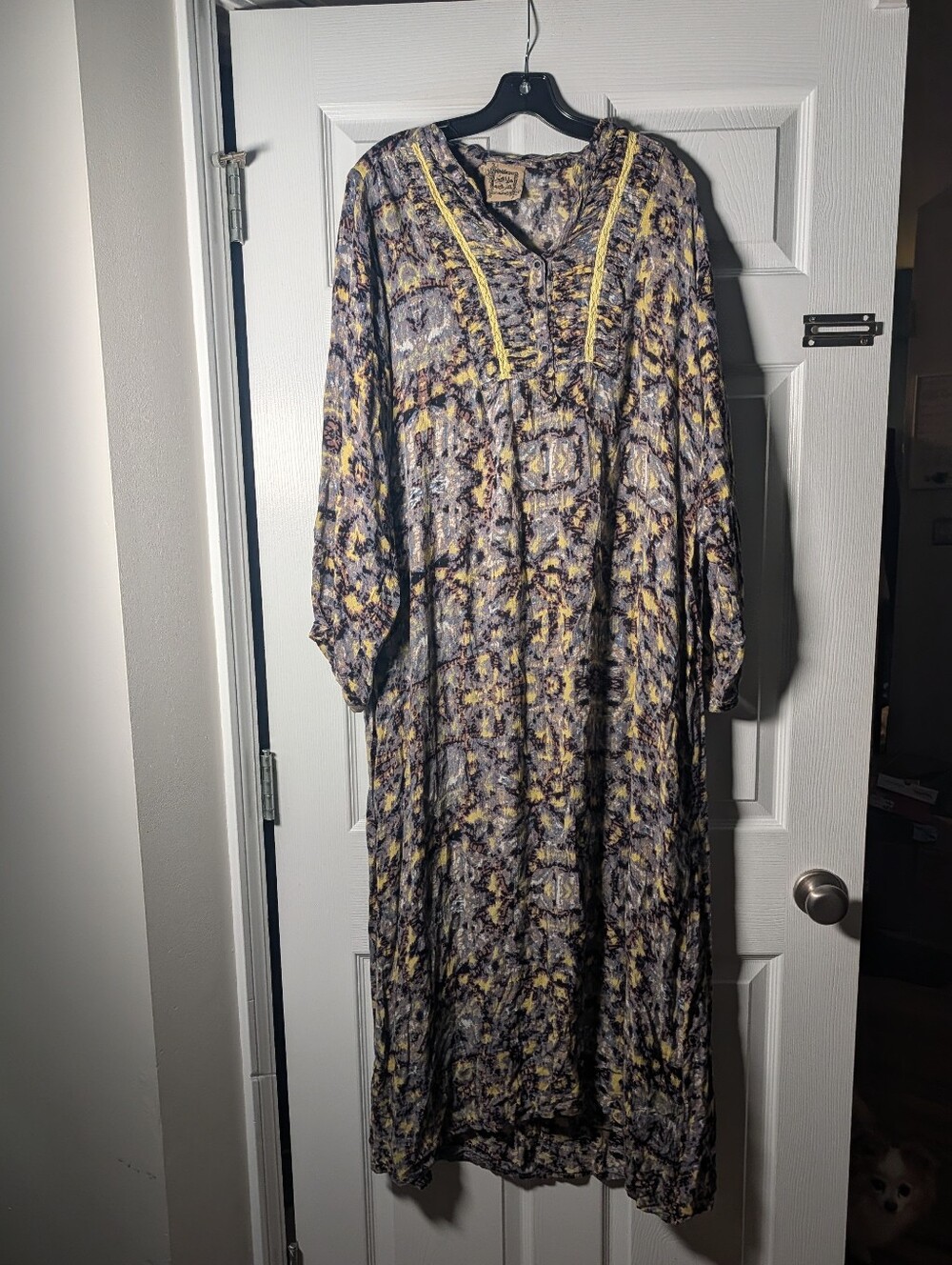 JW Los Angeles Large Boho Maxi Dress Abstract Print Long Sleeve Empire Waist